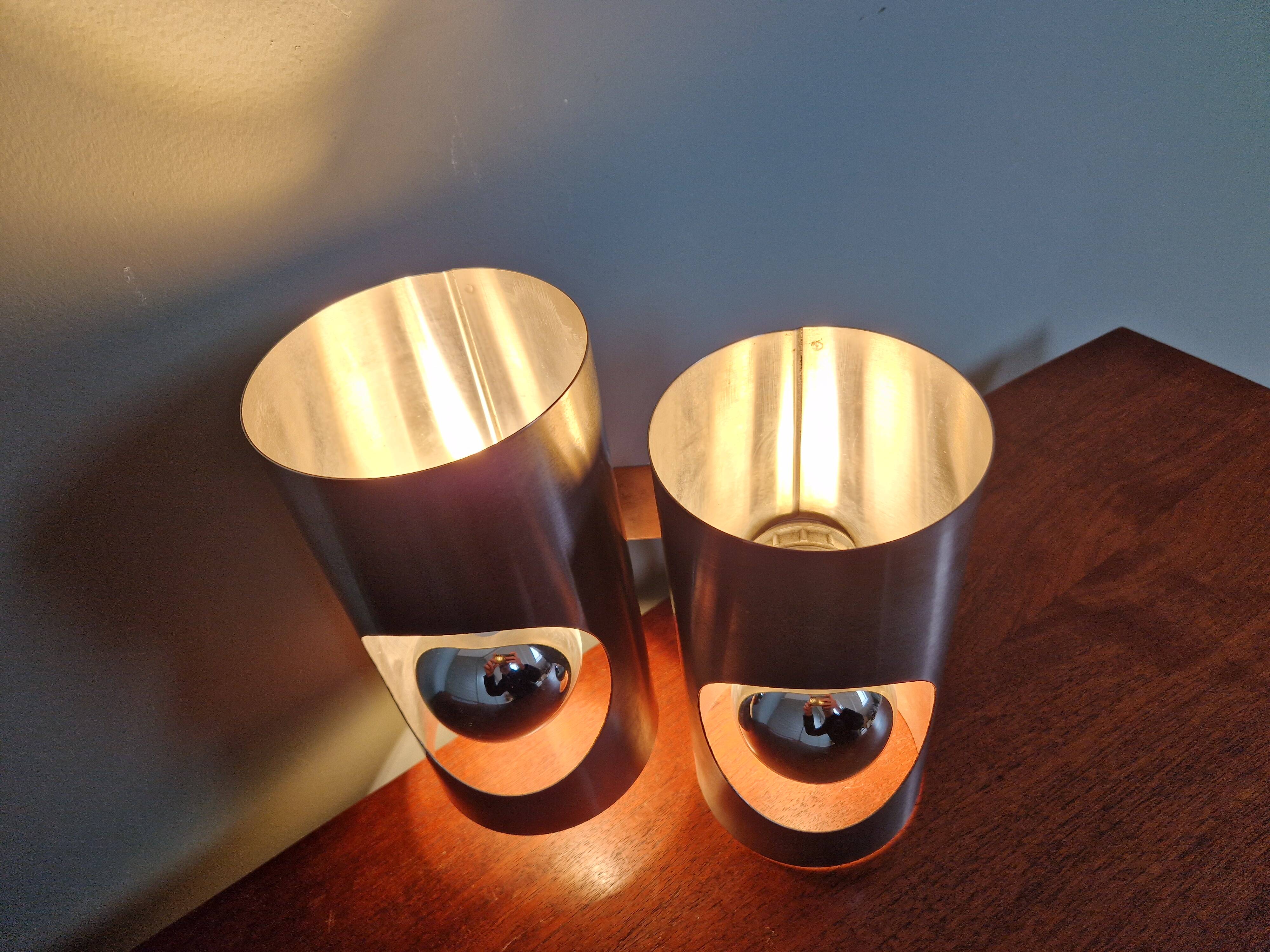 Space Age double wall lamp, in brushed aluminum, 1970s