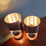 Space Age double wall lamp, in brushed aluminum, 1970s