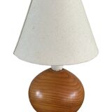 vintage wooden ball lamp small model with fabric shade 80's design