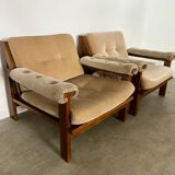 Pair of lounge chairs in wood and designer fabric from the 60s vintage Scandinavian look