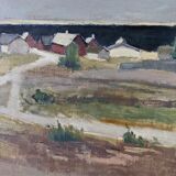 1967 mid-century modern swedish "coastal path" vintage coastal landscape framed oil painting