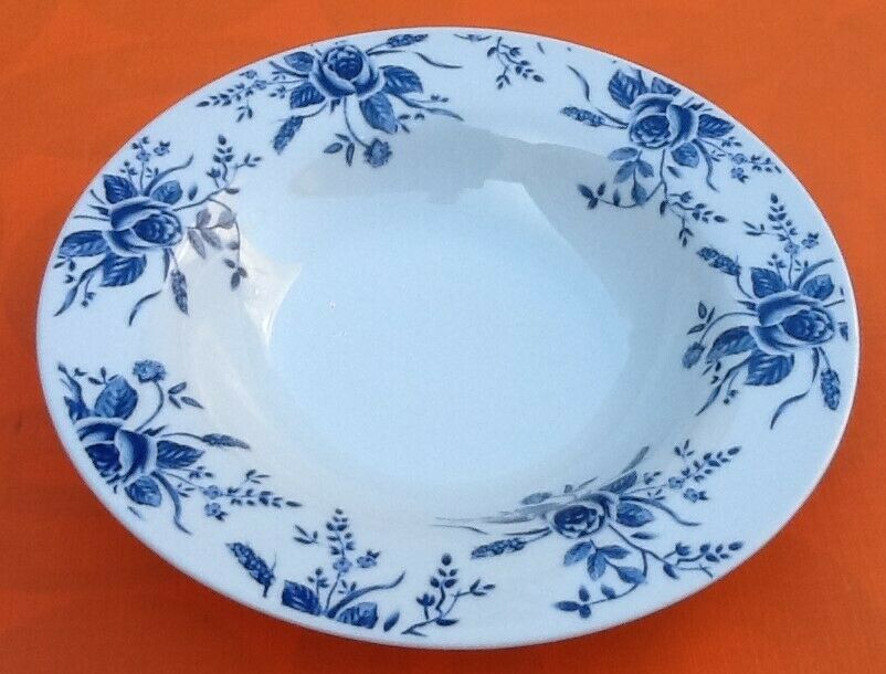Suite of 6 hollow plates White Porcelain decorated with blue roses