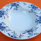 Suite de 6 assiettes creuses porcelaine blanche à décor de roses bleues