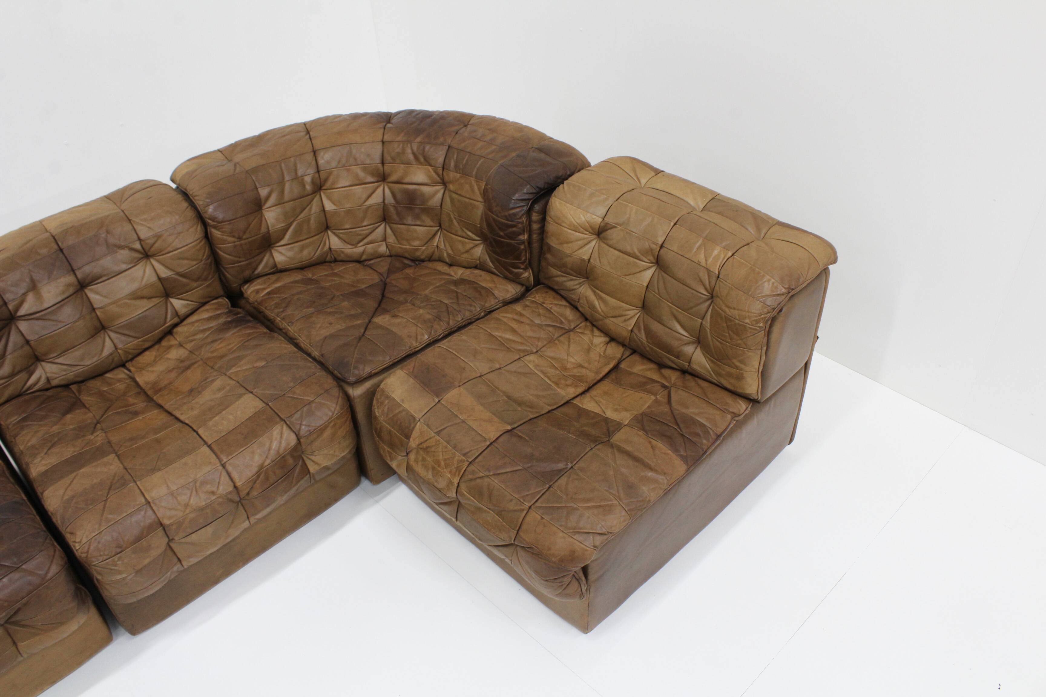 Vintage De Sede DS 11 modular sofa brown patchwork leather , set of 6