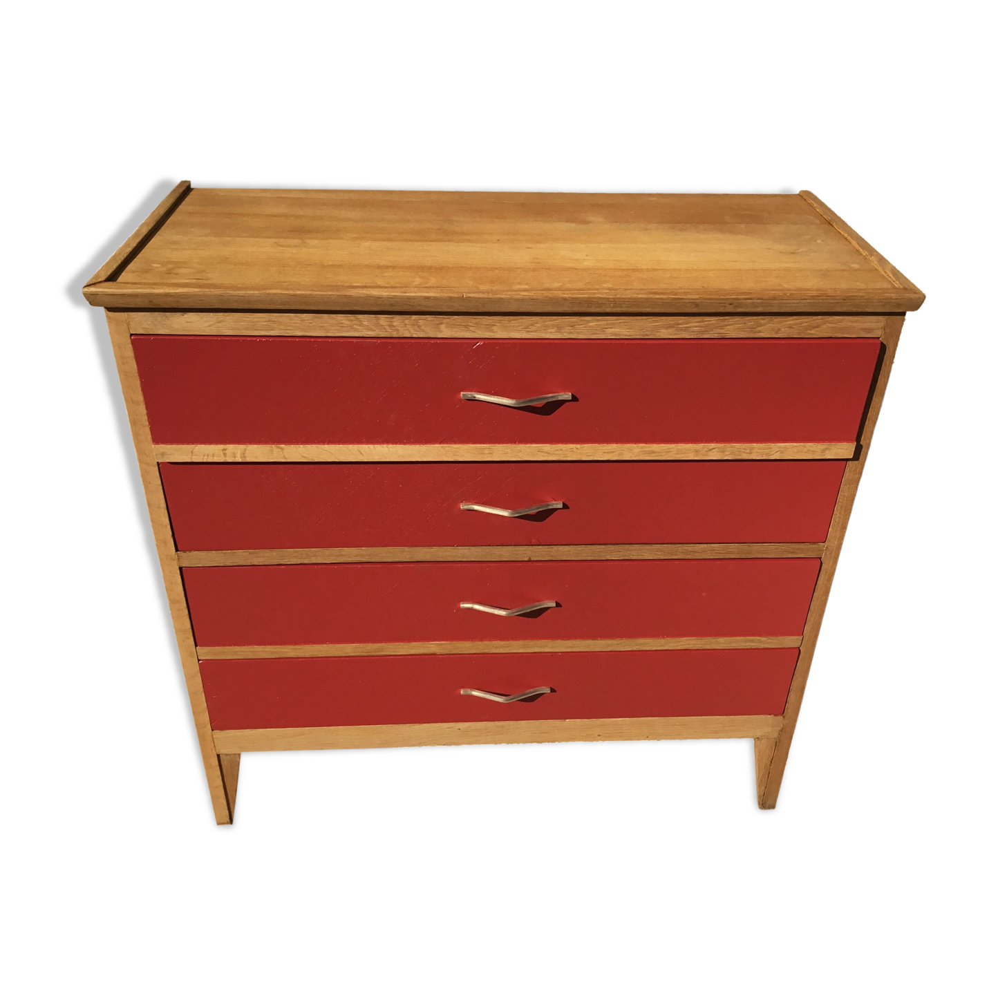 Vintage chest of drawers 1950s/60s in oak drawers patinated red
