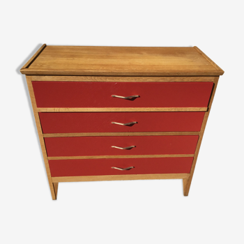 Vintage chest of drawers 1950s/60s in oak drawers patinated red