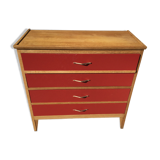 Vintage chest of drawers 1950s/60s in oak drawers patinated red