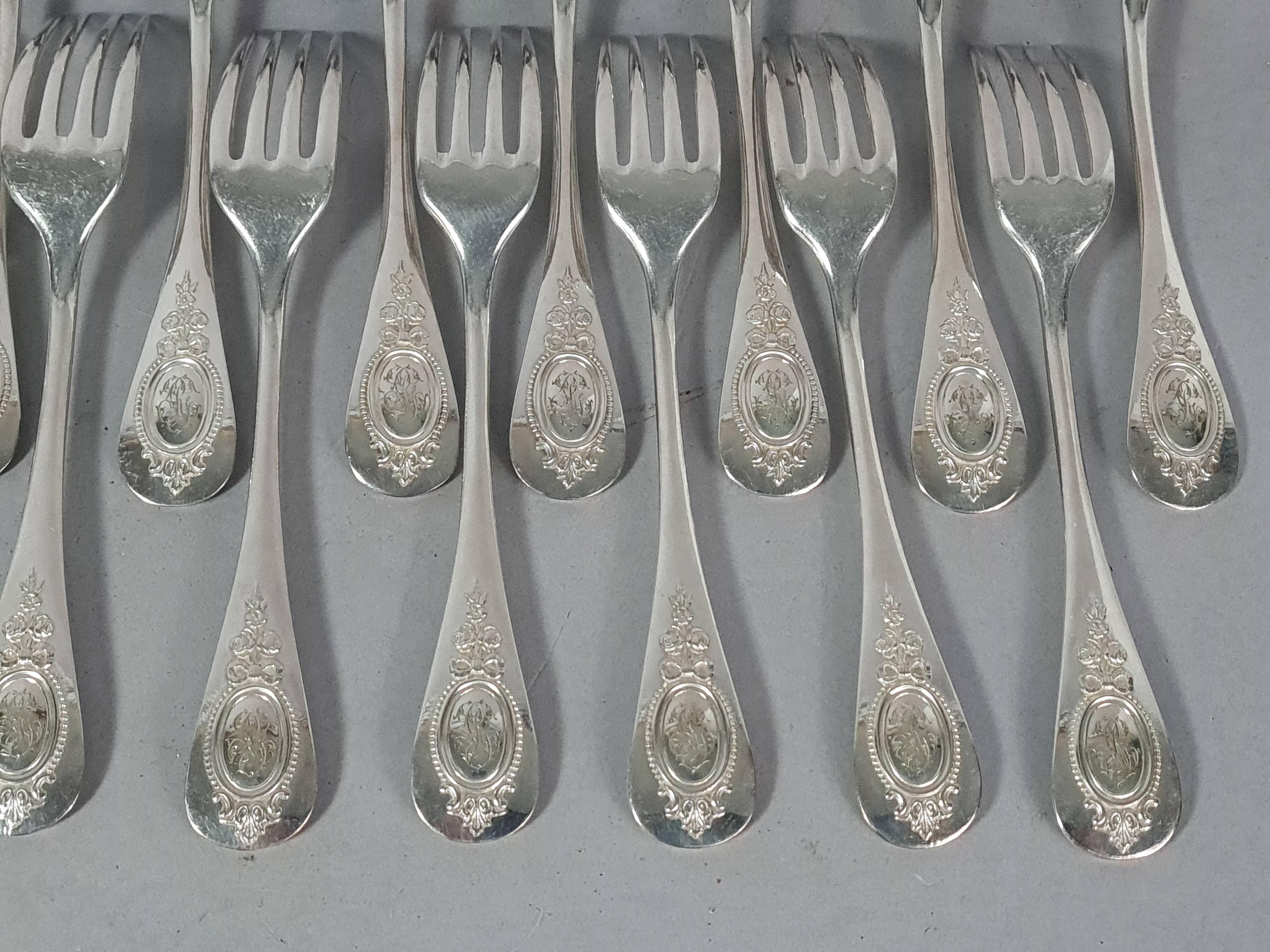 12 spoons & 11 forks Cailar Bayard (Christofle) silver-plated metal D178