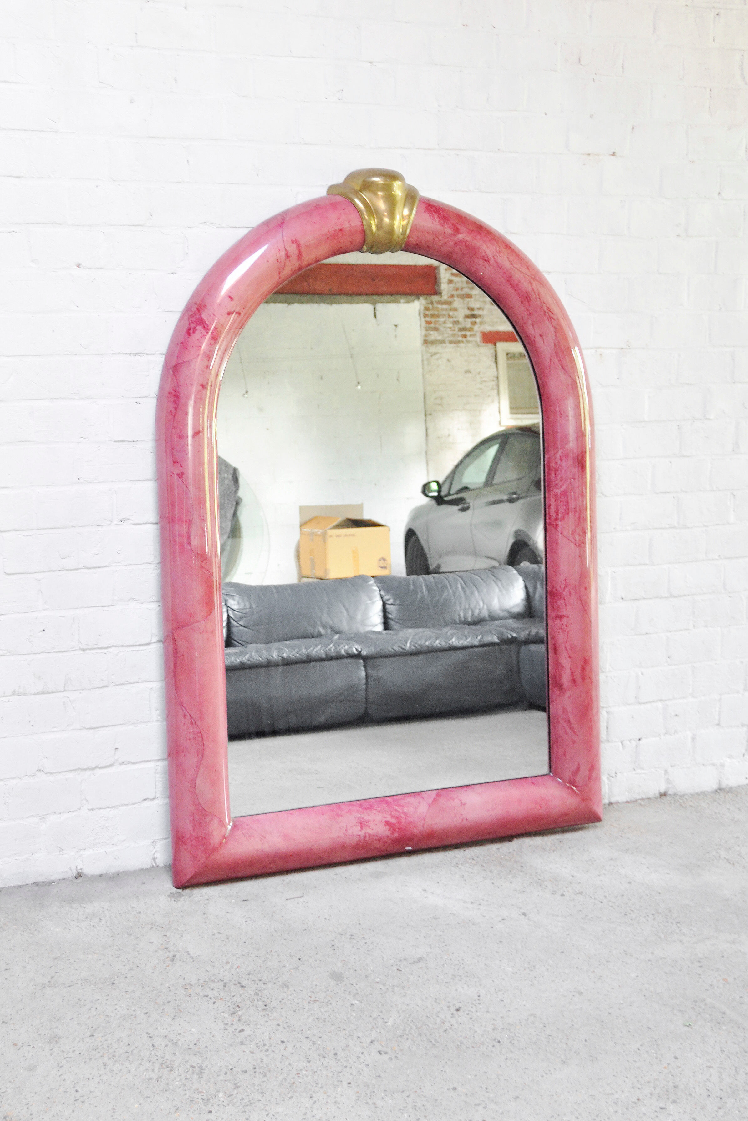 Pink Lacquered Goatskin Mirror by Karl Springer, 1970s