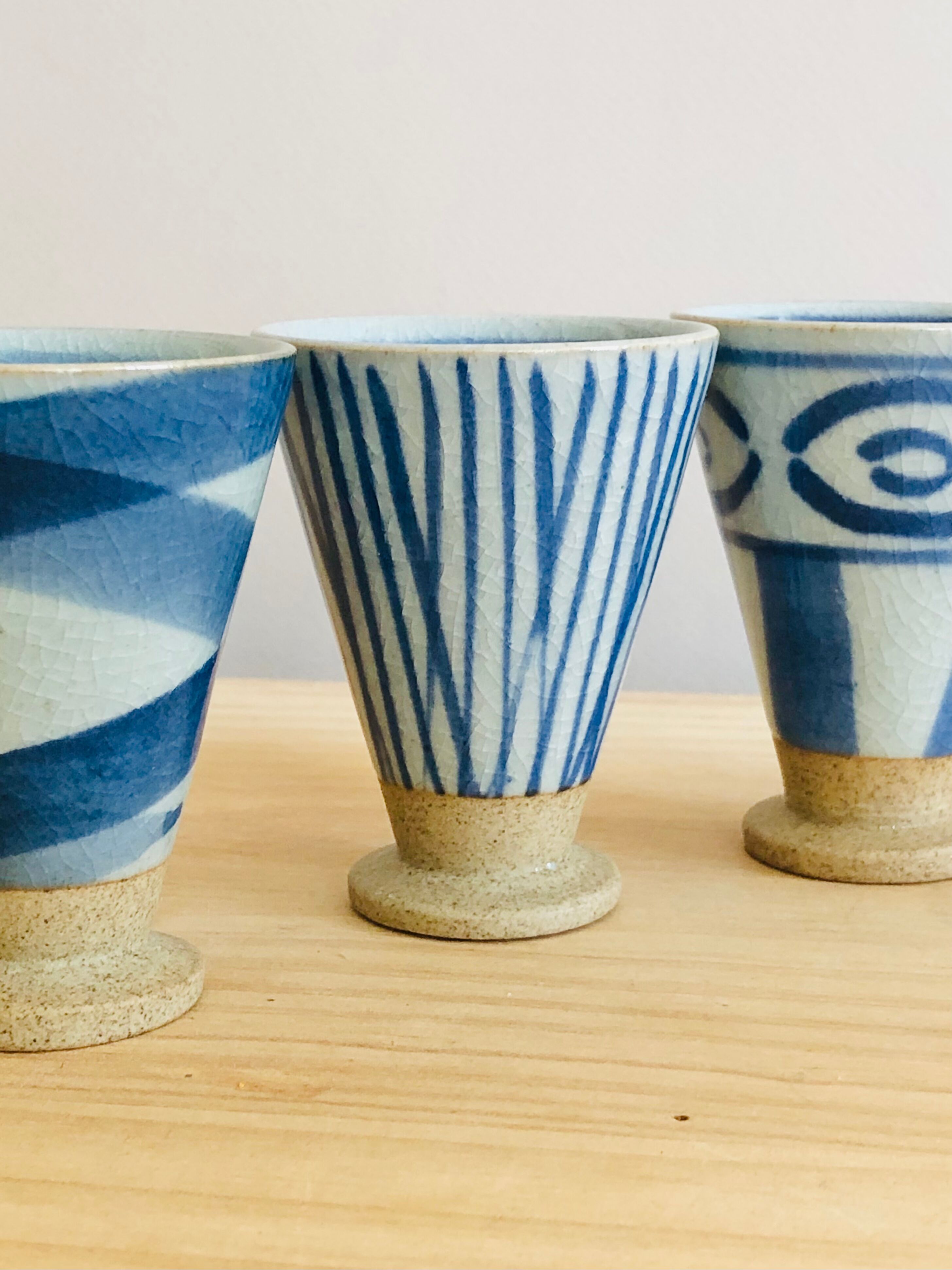 Set of 3 hand-painted sandstone sake cups