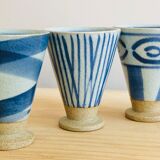 Set of 3 hand-painted sandstone sake cups