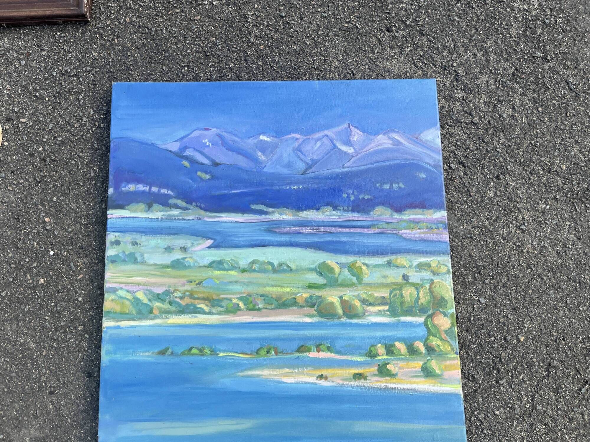 Mountain and lake landscape tableau – Canvas painting signed Tuller 2012