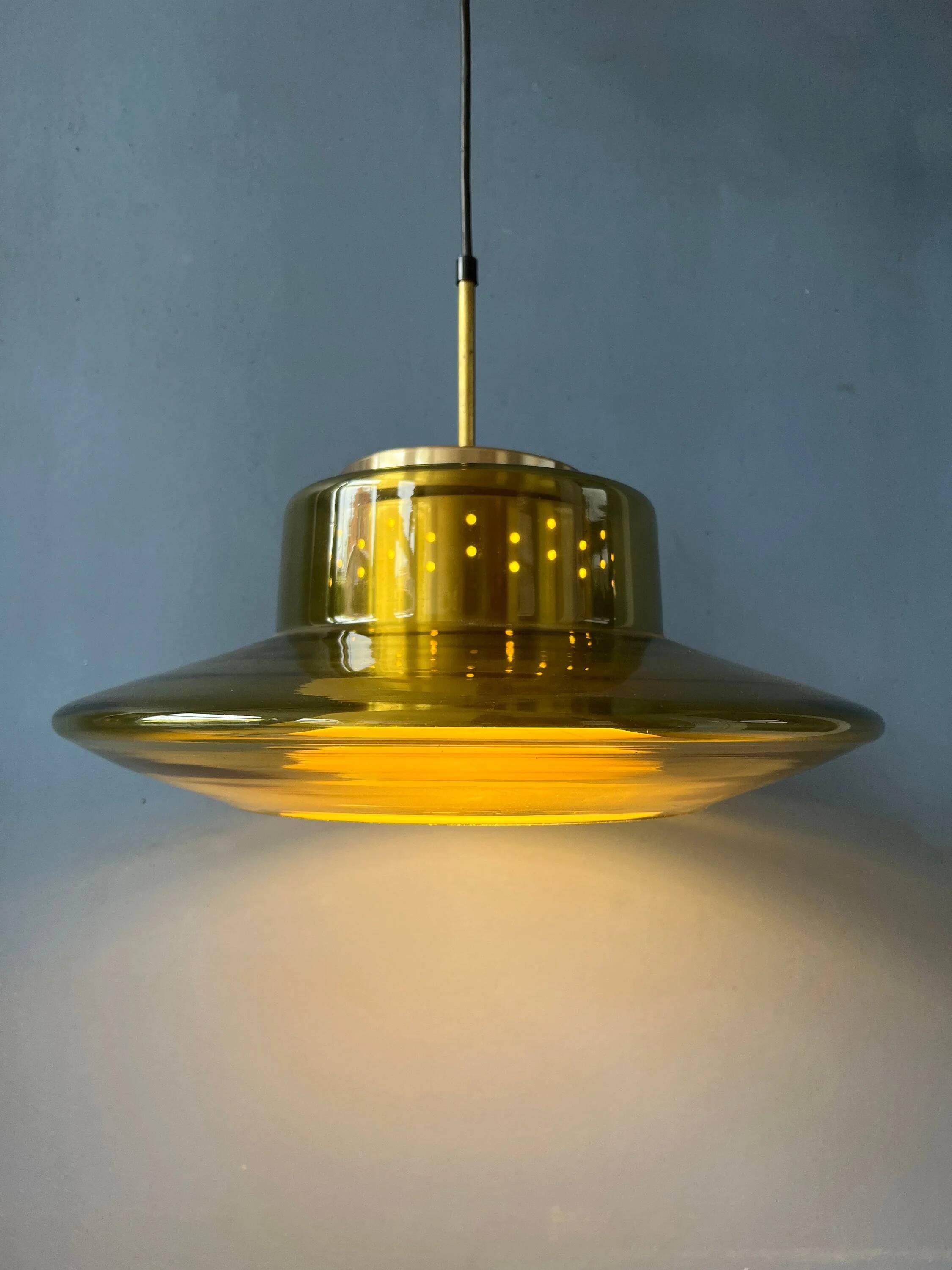 Suspension Space Age Dijkstra en verre fumé jaune, Mid-Century