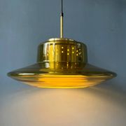 Suspension Space Age Dijkstra in smoked yellow glass, Mid-Century