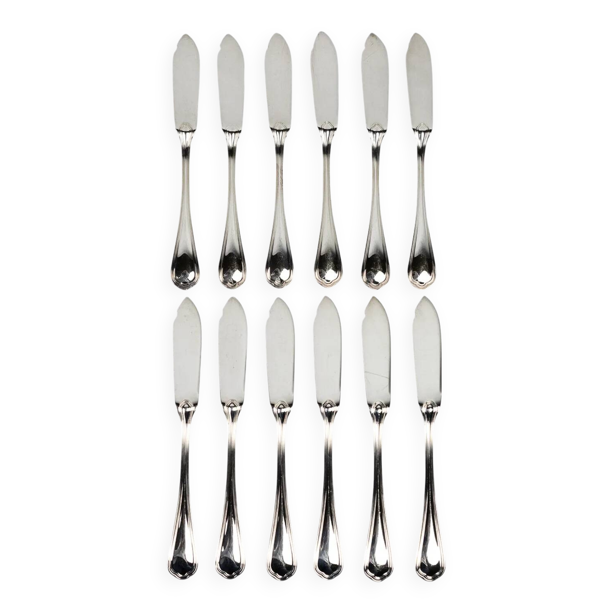 Christofle – Set of 12 silver-plated fish knives, “Spatours” model