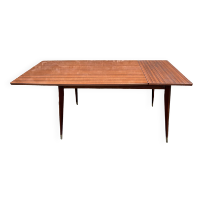 Table pieds effilés compas bois vernis extensible vintage années 50