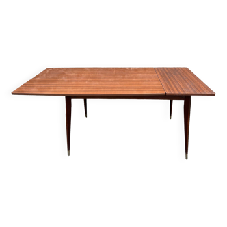 Table with tapered compass legs, extendable varnished wood, vintage 1950s