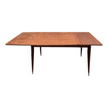 Table with tapered compass legs, extendable varnished wood, vintage 1950s