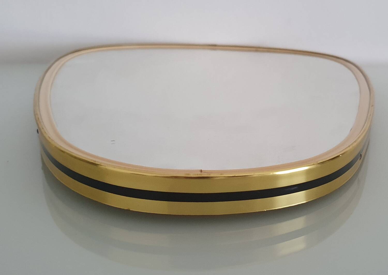 Vintage ovoid mirror with gold and black edges - 1960s