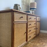 Wood and woven wicker sideboard
