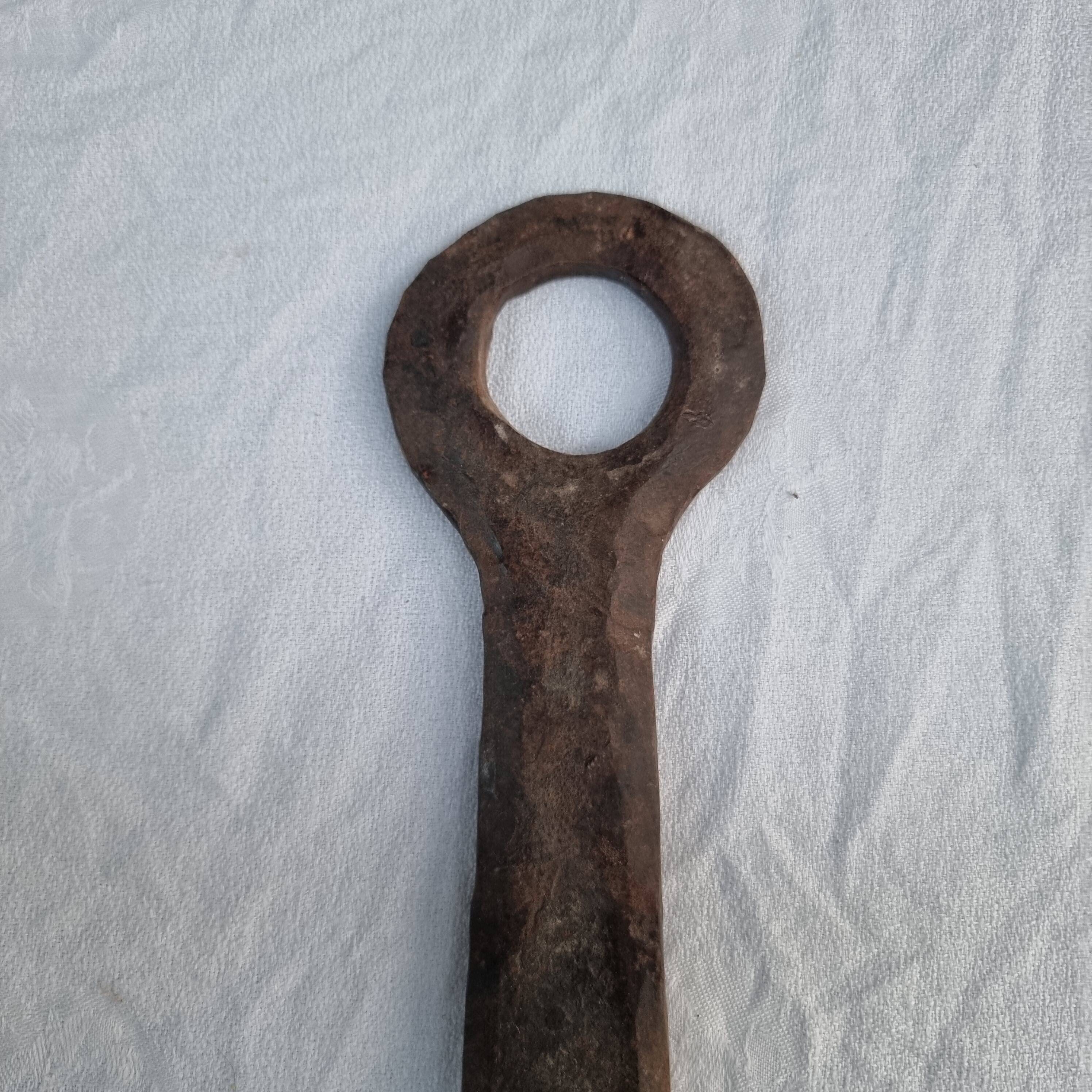 Pair of antique 15th century medieval castle wrought iron candlesticks