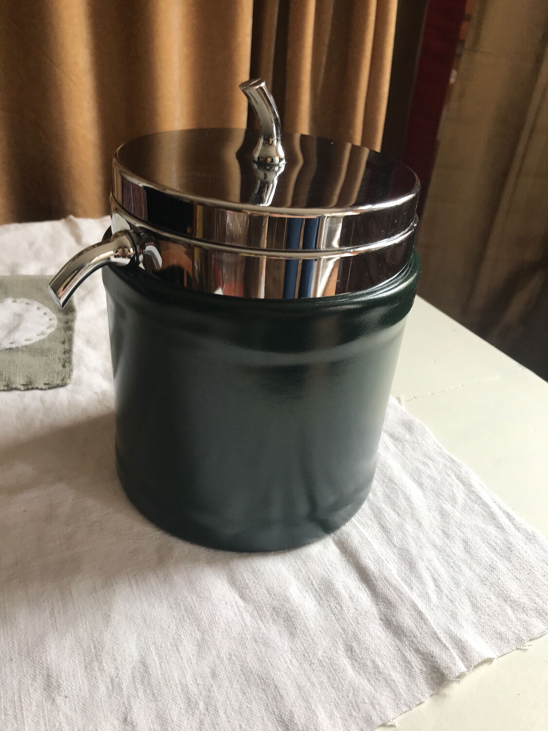 Ice bucket 1970 green leather