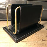 Vintage leather and brass office mail holder