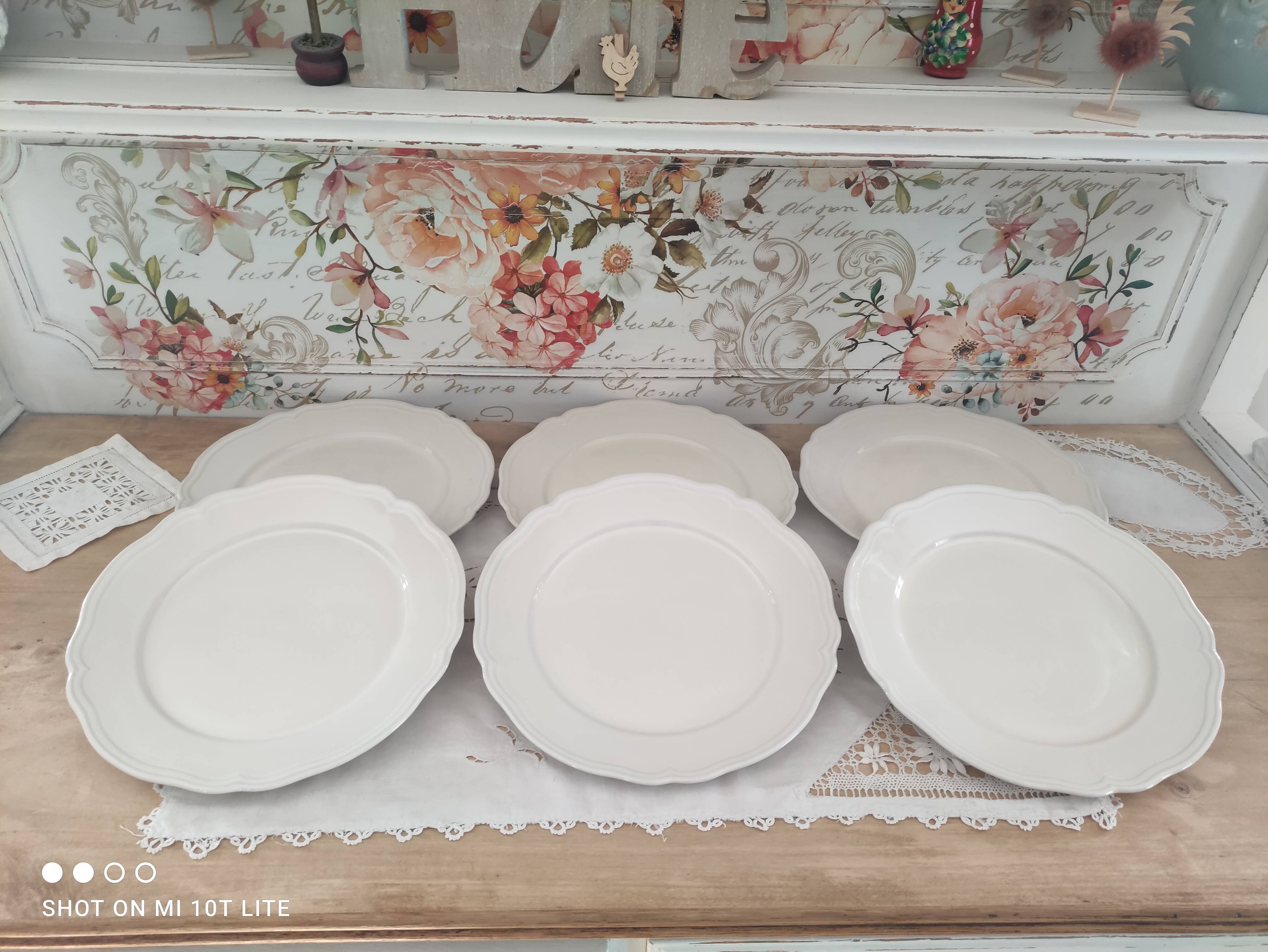 Lot de 6 assiettes plates en grès émaillé beige IKEA marli échancré