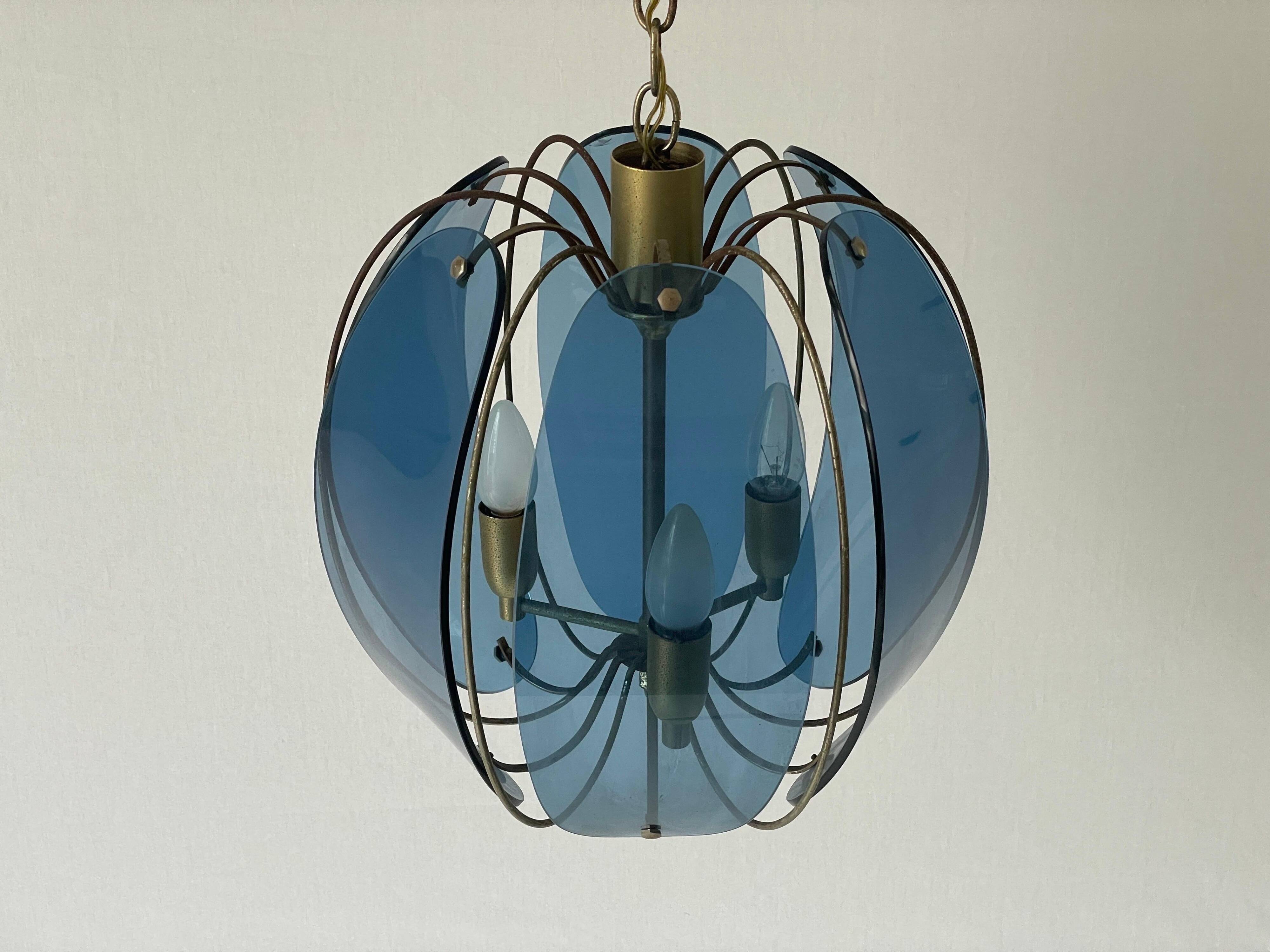 Blue glass ceiling light with exclusive Italian design by VECA, 1960s, Italy.