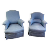 Paire de fauteuils crapauds Napoleon III tapisserie bleue - France 19eme siècle