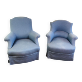 Paire de fauteuils crapauds Napoleon III tapisserie bleue - France 19eme siècle