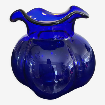 Vase vintage en pâte de verre bleue