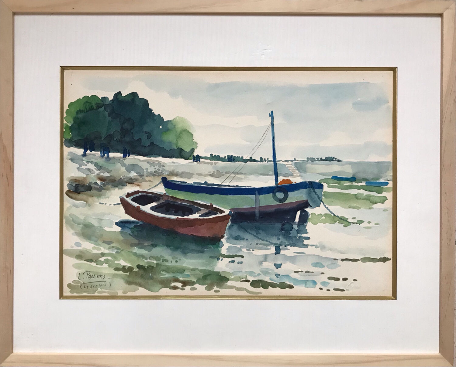 Watercolor Louis PARRENS 1904-1993.Lesconil