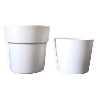 Duo de cache-pots en céramique blanche, 1990