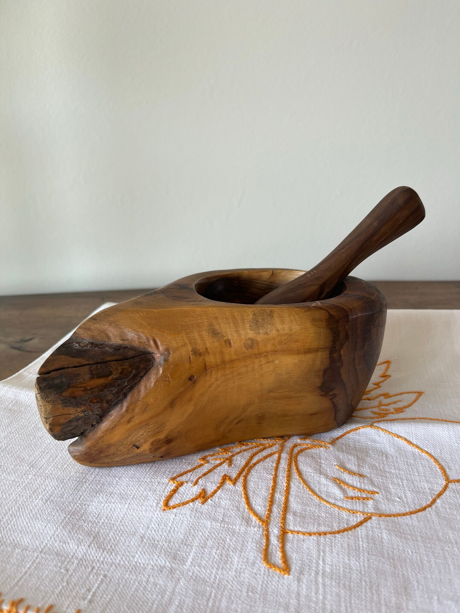 Olive mortar and pestle