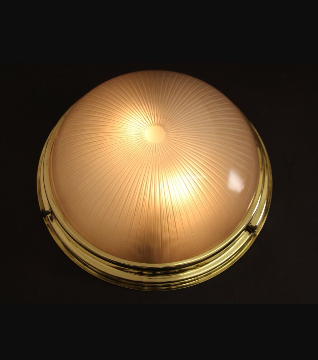 Brass holophane glass ceiling light