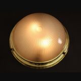 Brass holophane glass ceiling light