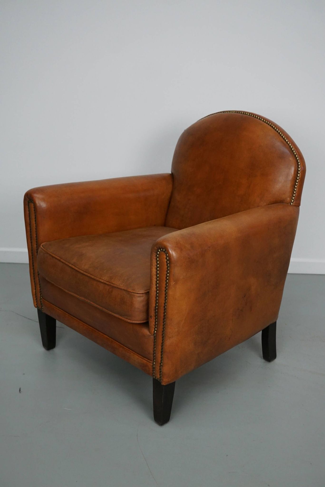 Vintage Dutch leather club chair in cognac color