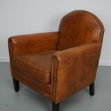 Fauteuil club néerlandais vintage en cuir de couleur cognac