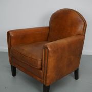 Vintage Dutch leather club chair in cognac color