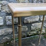 Pedestal side table in gold metal and marble