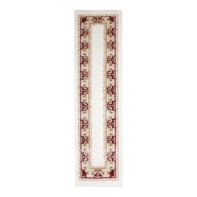 Tapis de couloir vintage turc Oushak fait main en laine et coton blanc