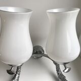 Duo of wall lamps in chrome metal and Opalines Japanese 50s