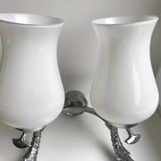 Duo of wall lamps in chrome metal and Opalines Japanese 50s
