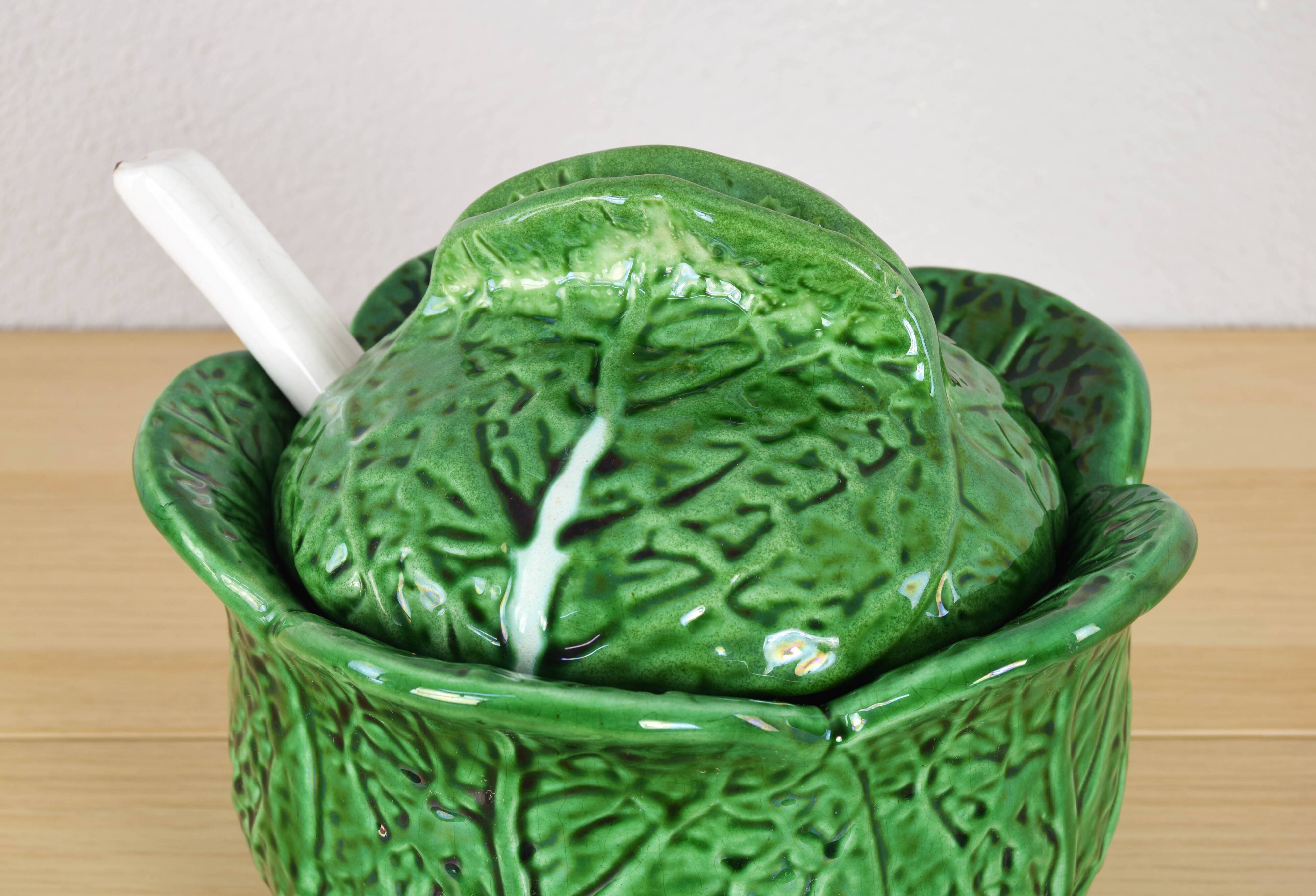 Vintage Ceramic Bordallo Pinheiro Cabbage Tureen Bowl, Portugal 60s
