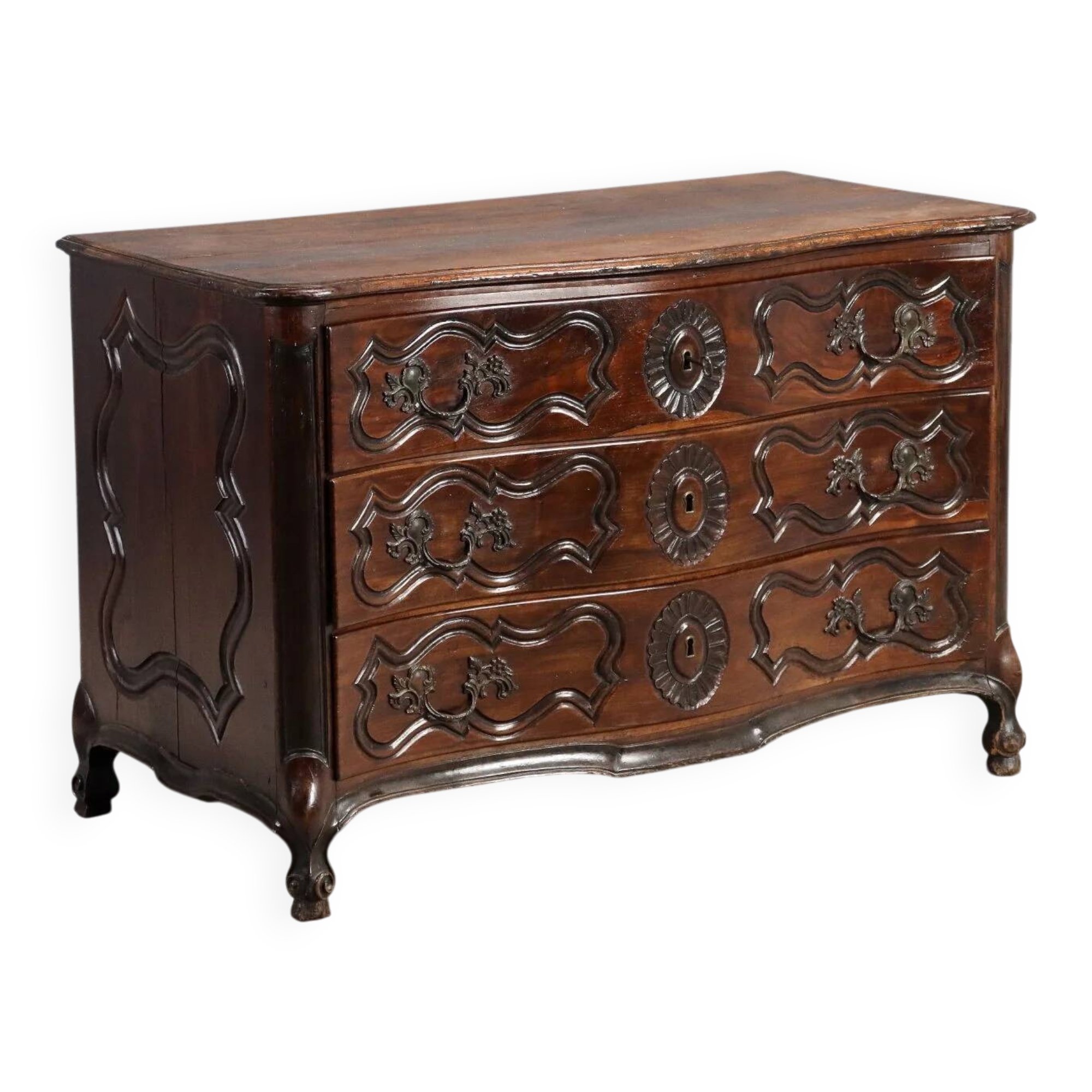 Antique baroque walnut commode, France, 18th century