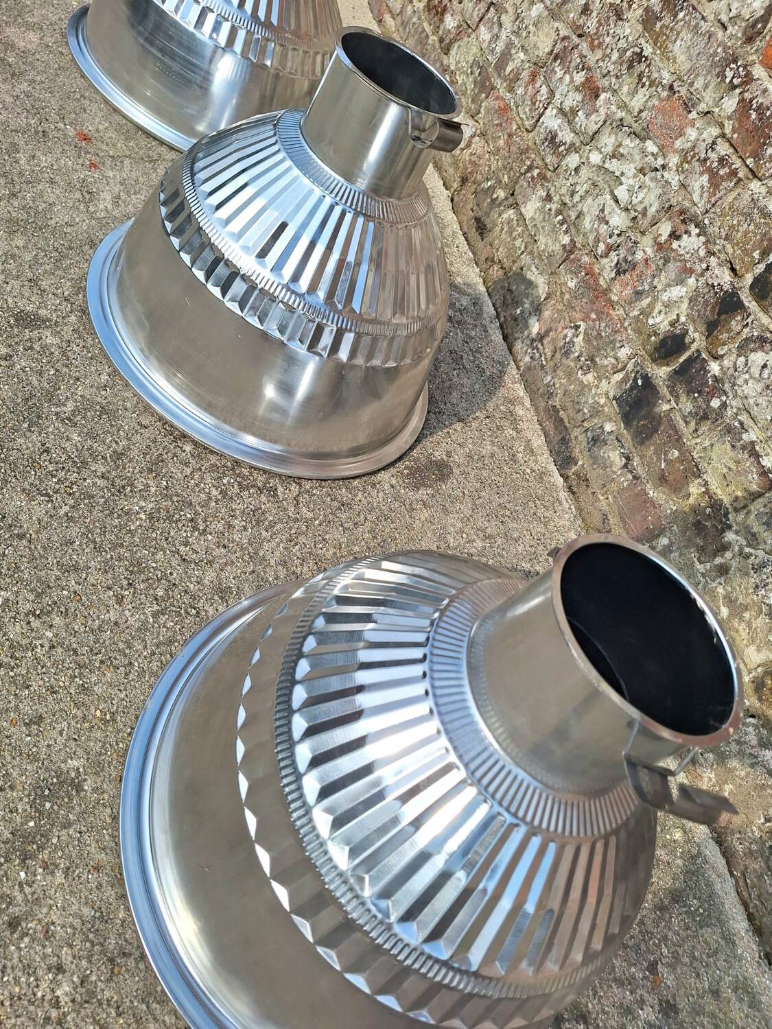 3 vintage industrial pendant lights, old workshop lighting fixtures