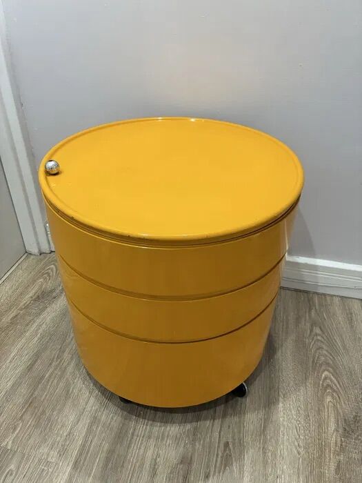 Vintage Yellow Opal Cylinder Bar Cabinet on Castors 1960s Space Age Storage