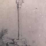 Dessin 1850 crayon croix de st fiacre à auray morbihan bretagne 56, signé f.m. ferdinand moutier