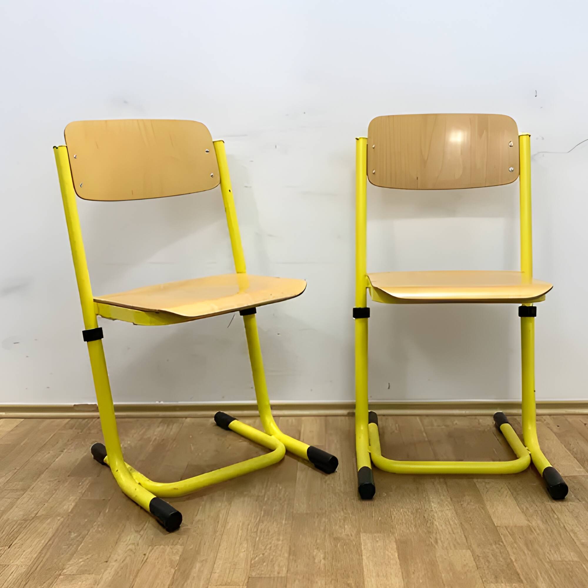 Retro chairs, metal & veneer, 1980s (set of 2)